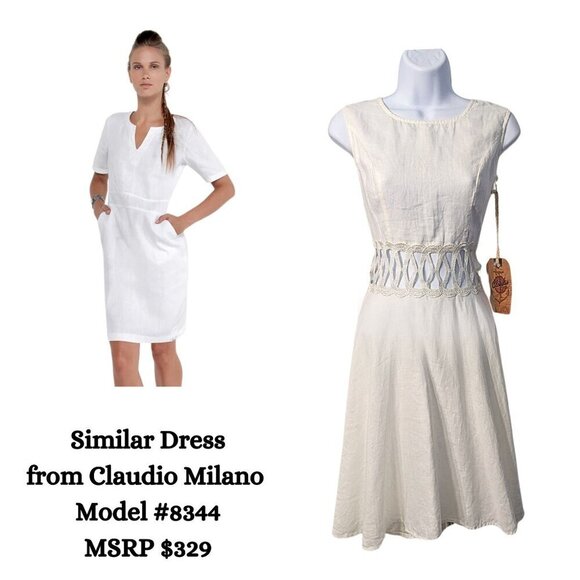 NWT CLAUDIO MILANO White 100% Linen Cut Out Sleeveless Midi Dress #8346 Size M - Picture 2 of 8